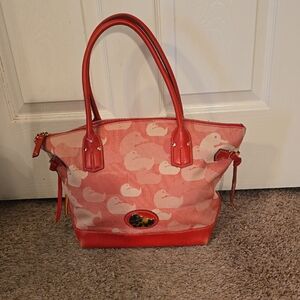 Dooney & Bourke Coral Duck-Print Tote with Red Trim
